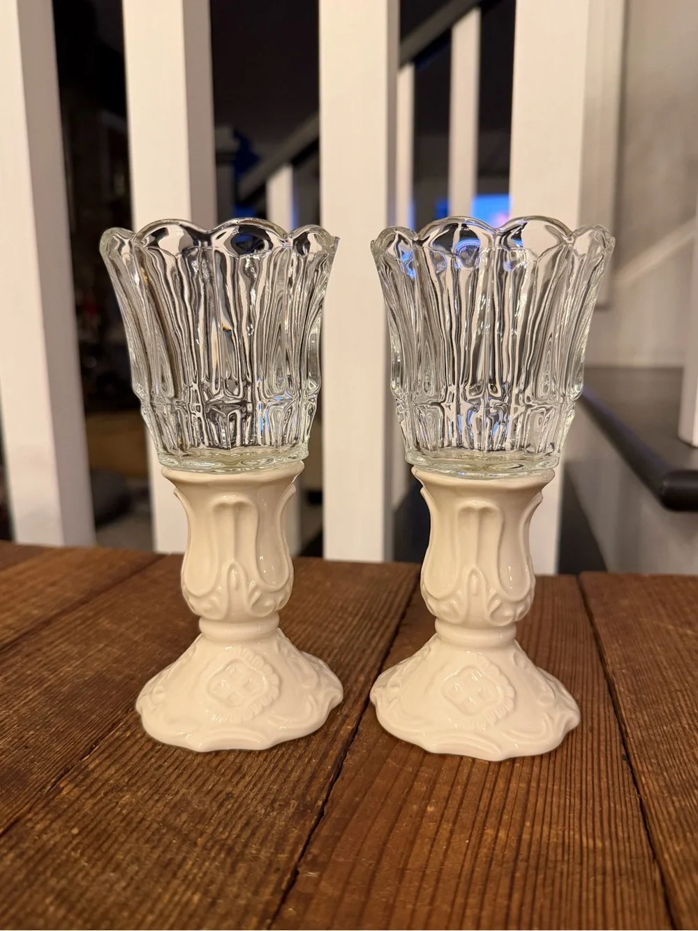 Vintage Oleg Cassini Elegant Cream and Glass Taper or Votive Candle Holders